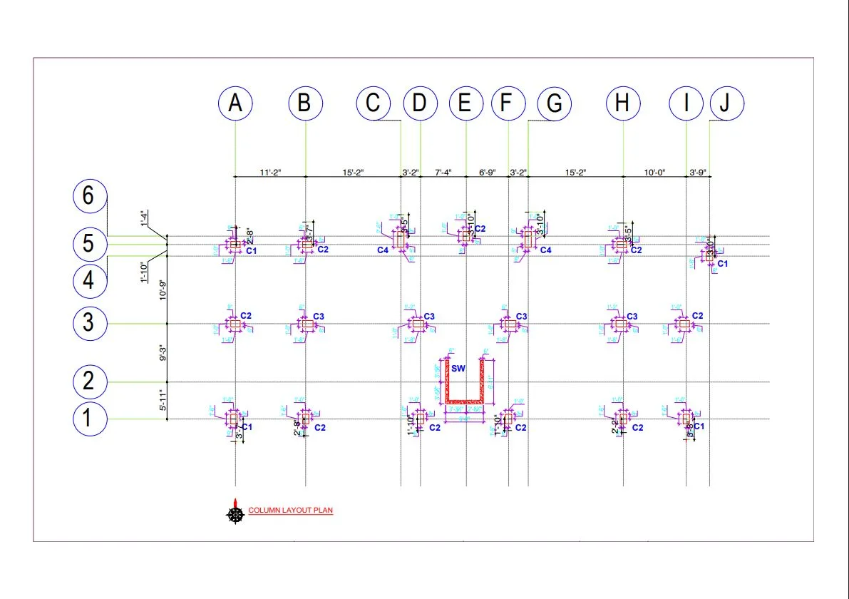 Structural Drawing of Four Storied Commercial & Residential Building
