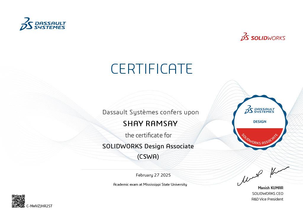 SOLIDWORKS Certificate (CSWA)