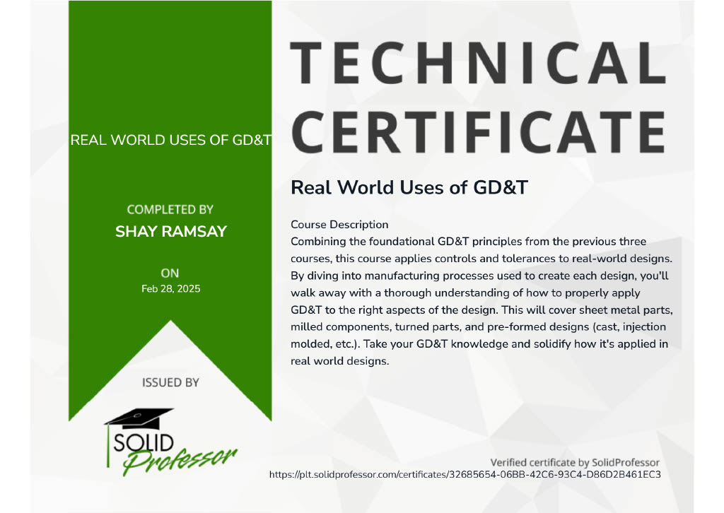Real World Uses of GD&T Technical Certificate